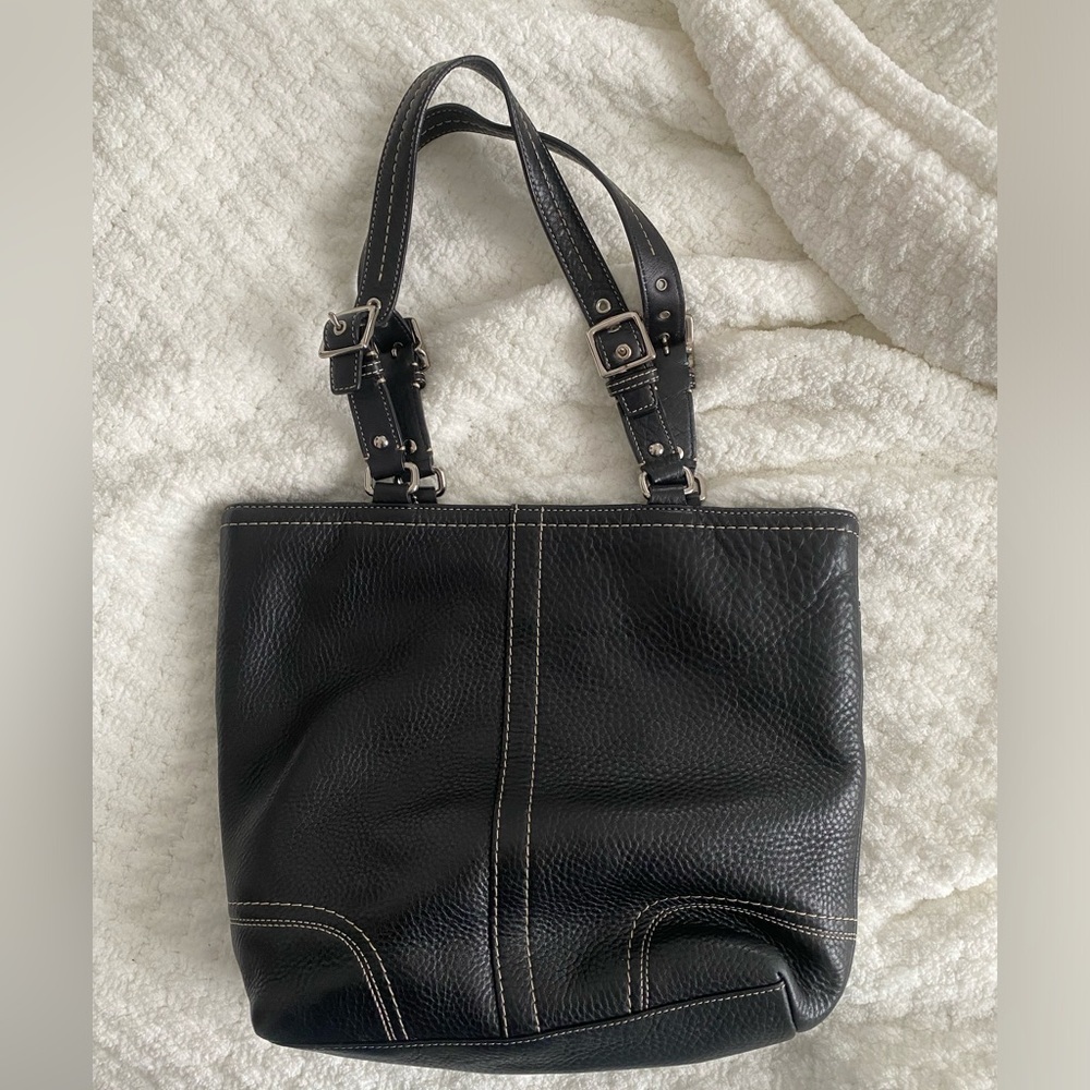 Coach Black Pebbled Leather Shoulder Tote - Picture 2 of 4